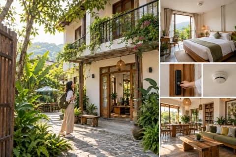 Homestay nhiều cây xanh với phòng ngủ sạch và hệ thống an toàn